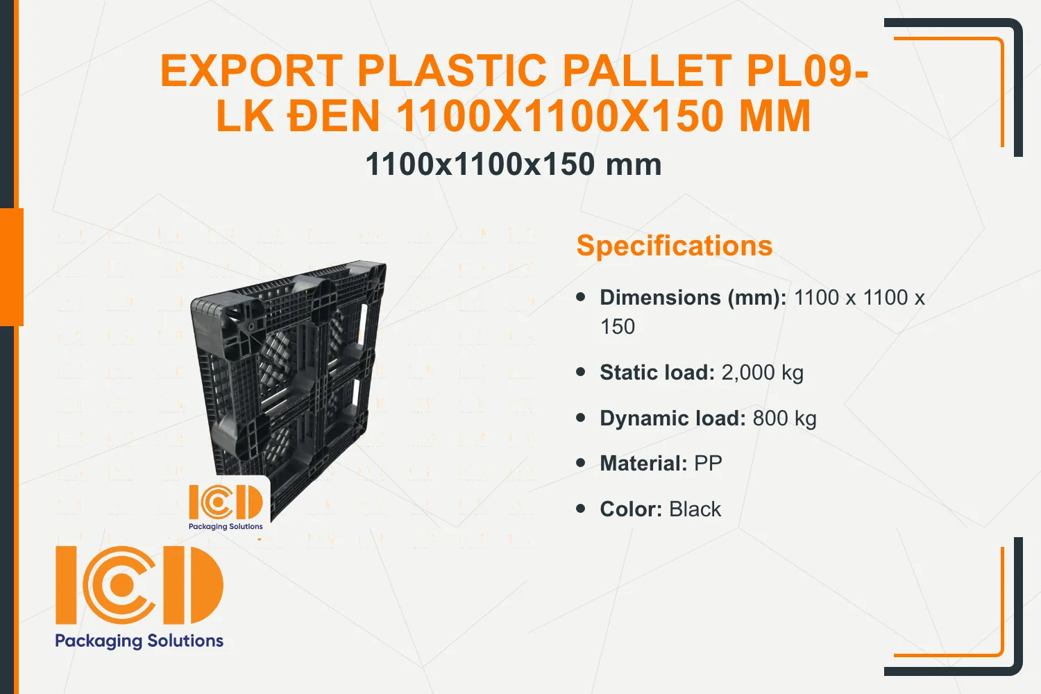 Export Plastic Pallet PL09-LK ĐEN 1100x1100x150 mm
