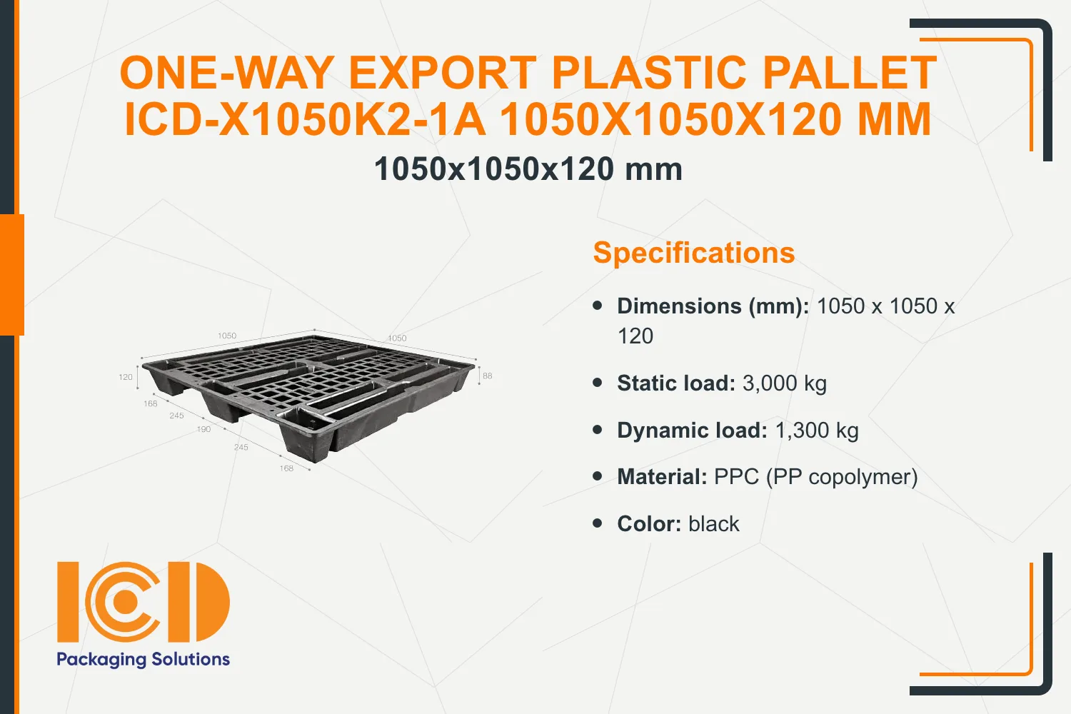 One-Way Export Plastic Pallet ICD-X1050K2-1A 1050x1050x120 mm