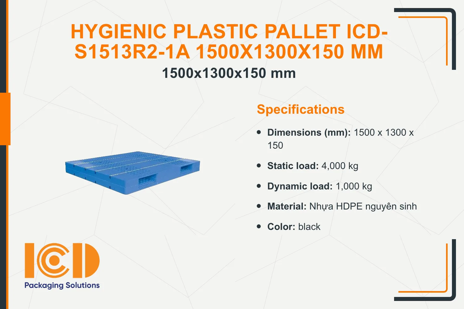Hygienic Plastic Pallet ICD-S1513R2-1A 1500x1300x150 mm
