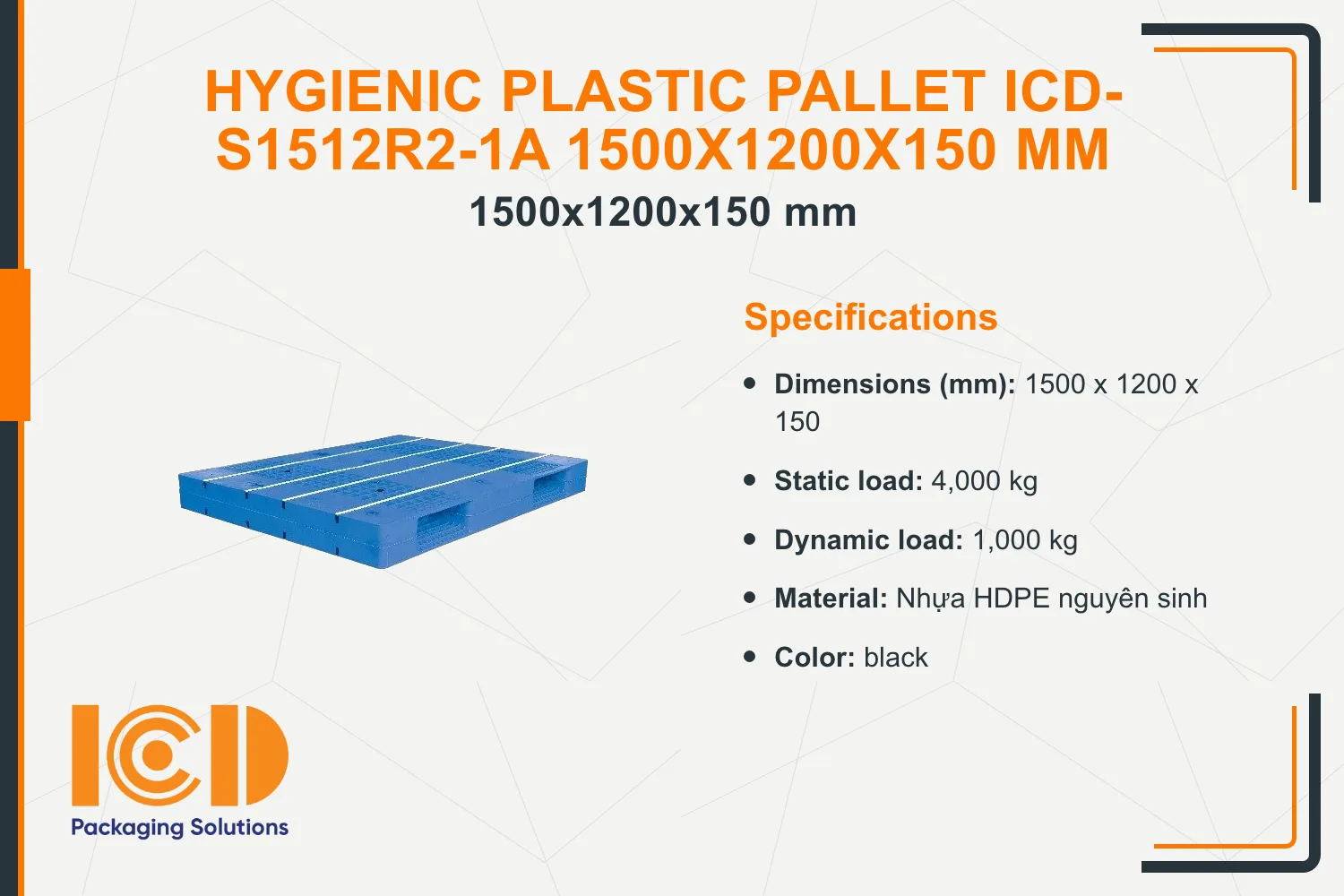 Hygienic Plastic Pallet ICD-S1512R2-1A 1500x1200x150 mm