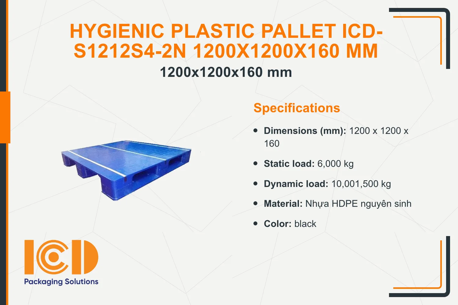 Hygienic Plastic Pallet ICD-S1212S4-2N 1200x1200x160 mm