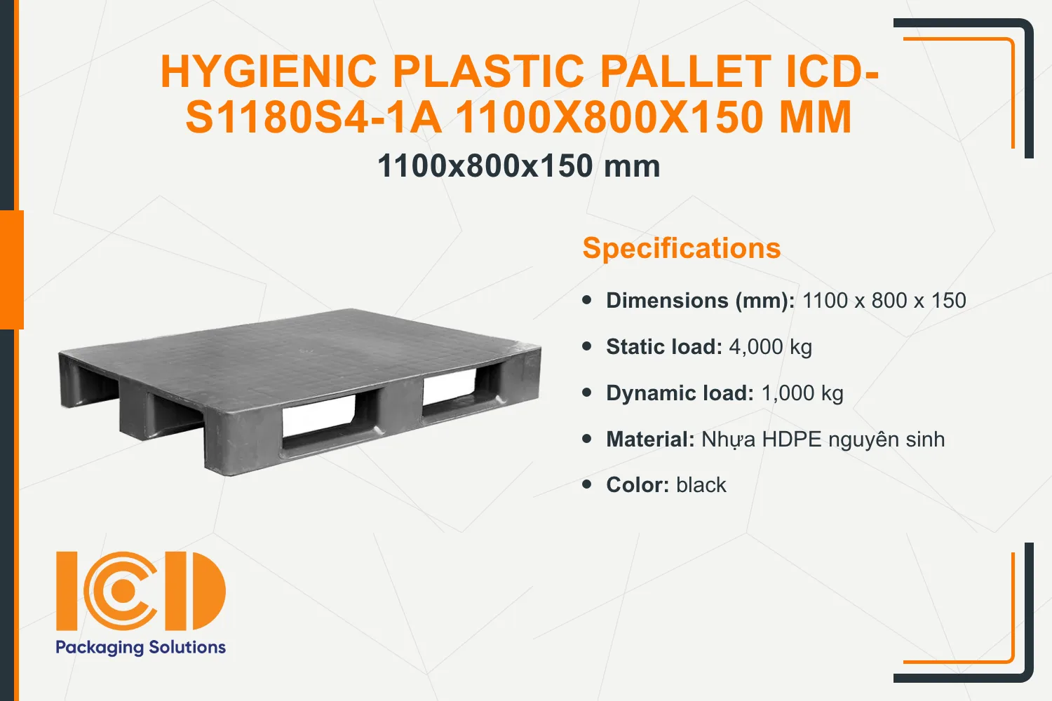 Hygienic Plastic Pallet ICD-S1180S4-1A 1100x800x150 mm