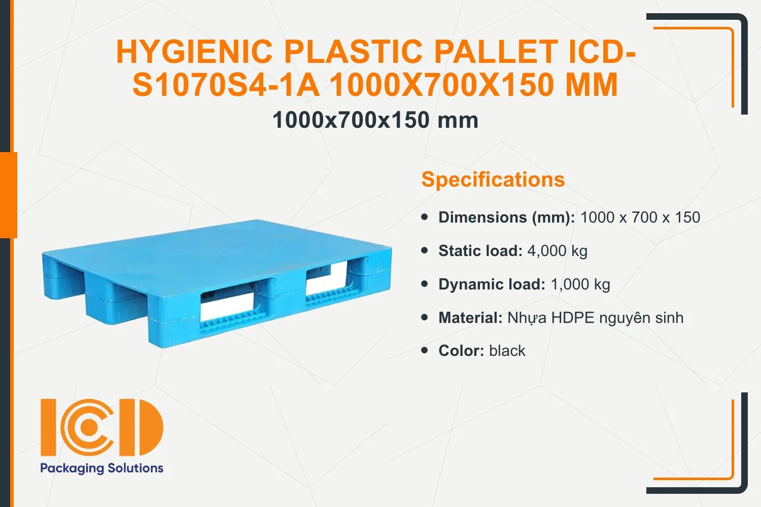 Hygienic Plastic Pallet ICD-S1070S4-1A 1000x700x150 mm