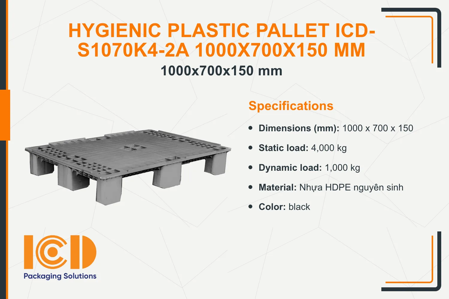Hygienic Plastic Pallet ICD-S1070K4-2A 1000x700x150 mm
