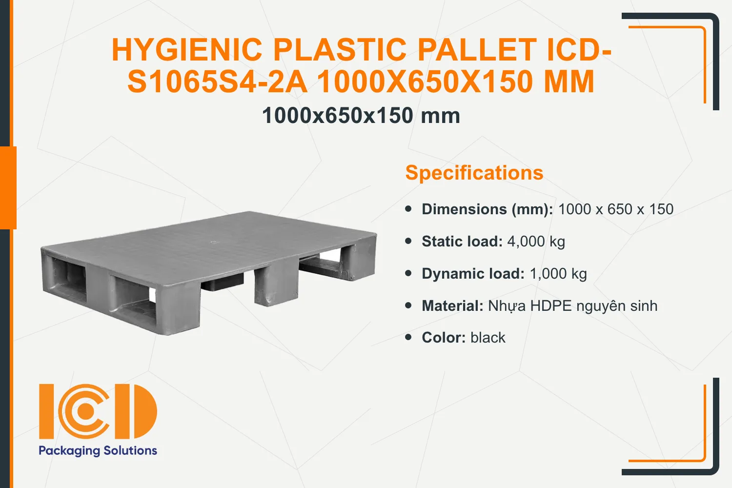 Hygienic Plastic Pallet ICD-S1065S4-2A 1000x650x150 mm