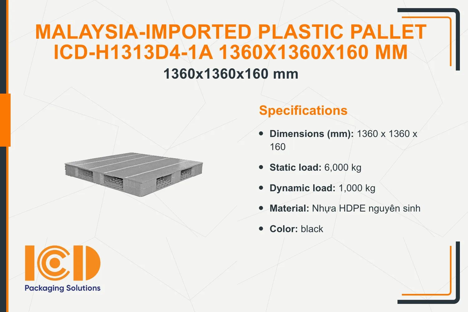 Heavy-Duty Plastic Pallet Imported from Malaysia - ICD