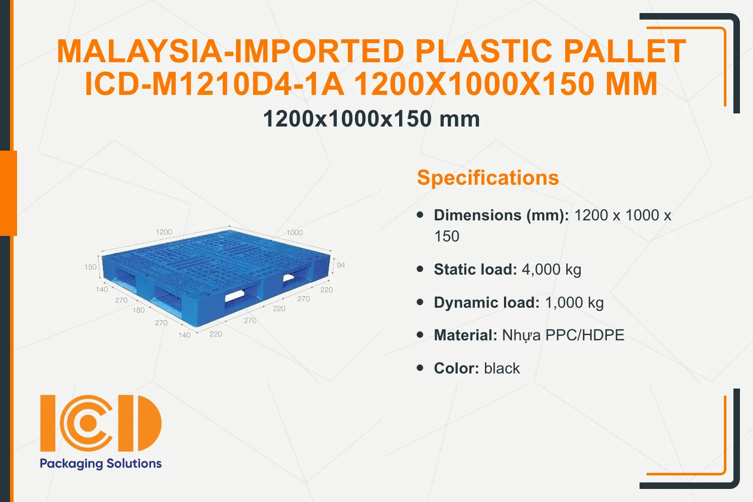 Medium-Duty Plastic Pallet Imported from Malaysia - ICD