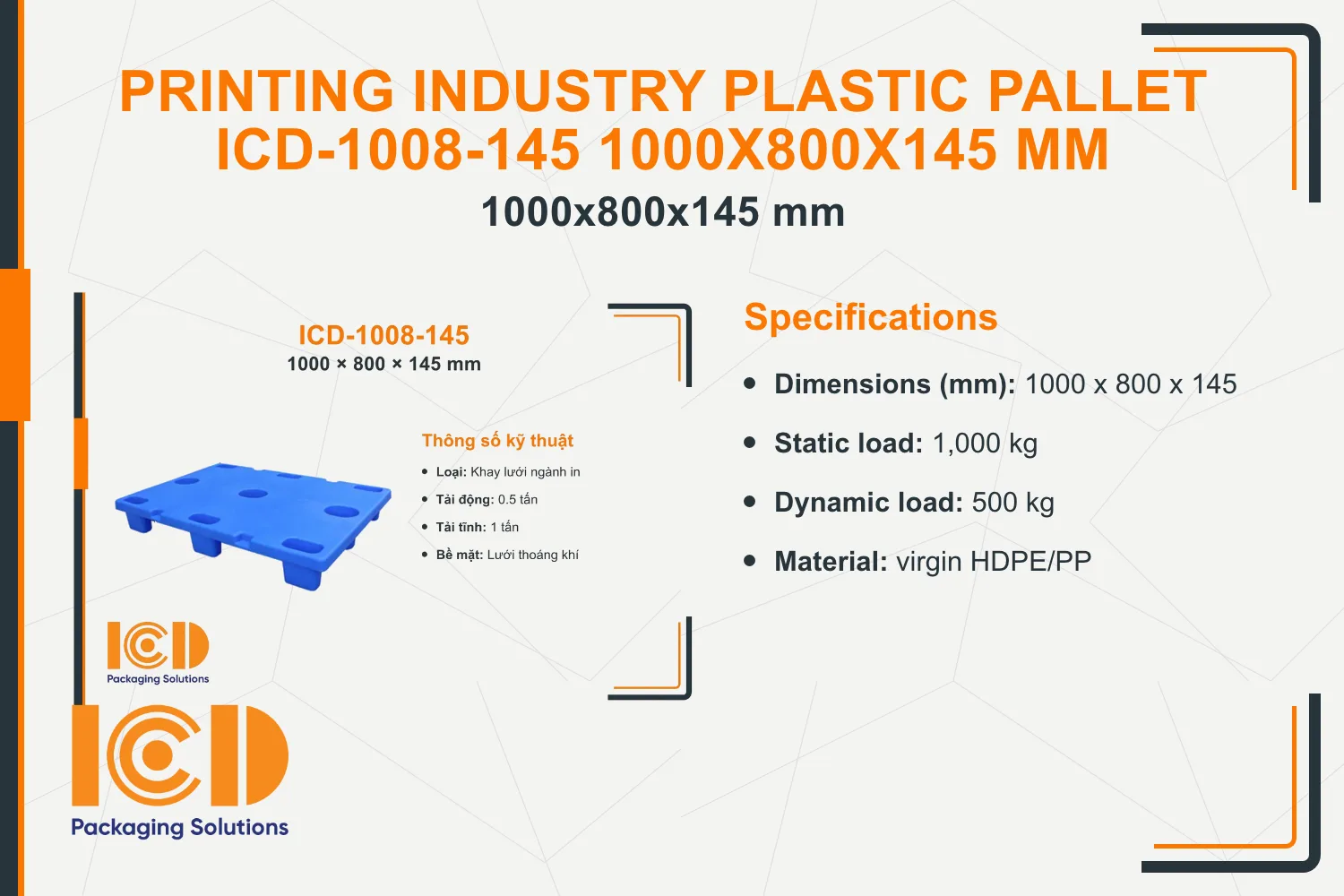Printing Industry Plastic Pallet ICD-1008-145 1000x800x145 mm