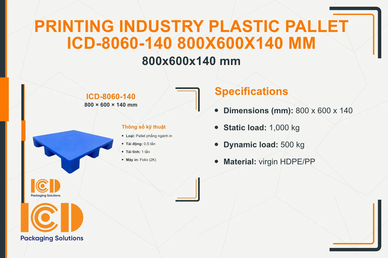 Printing Industry Plastic Pallet ICD-8060-140 800x600x140 mm