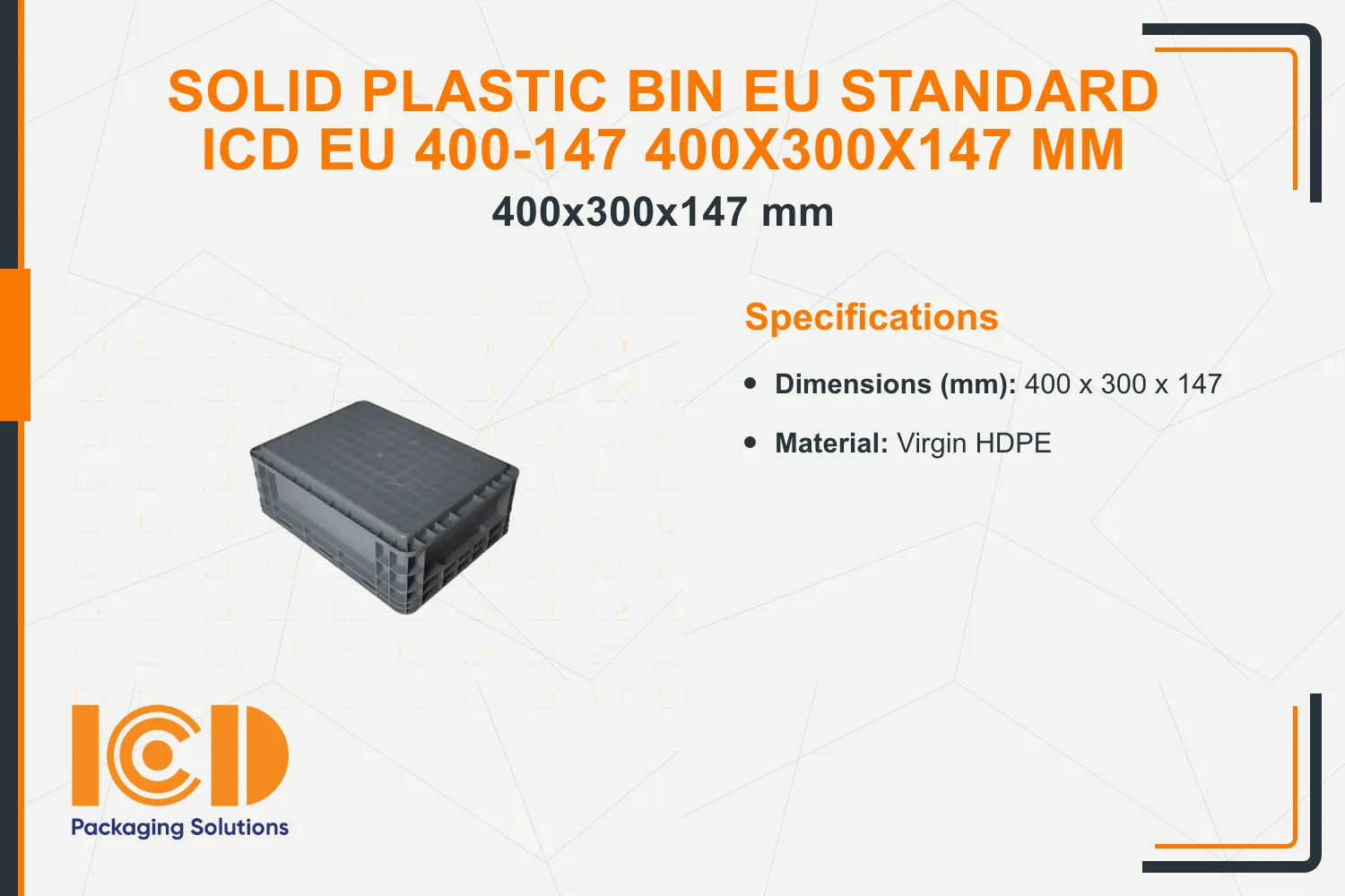 Solid Plastic Bin EU standard ICD EU 400-147 400x300x147 mm