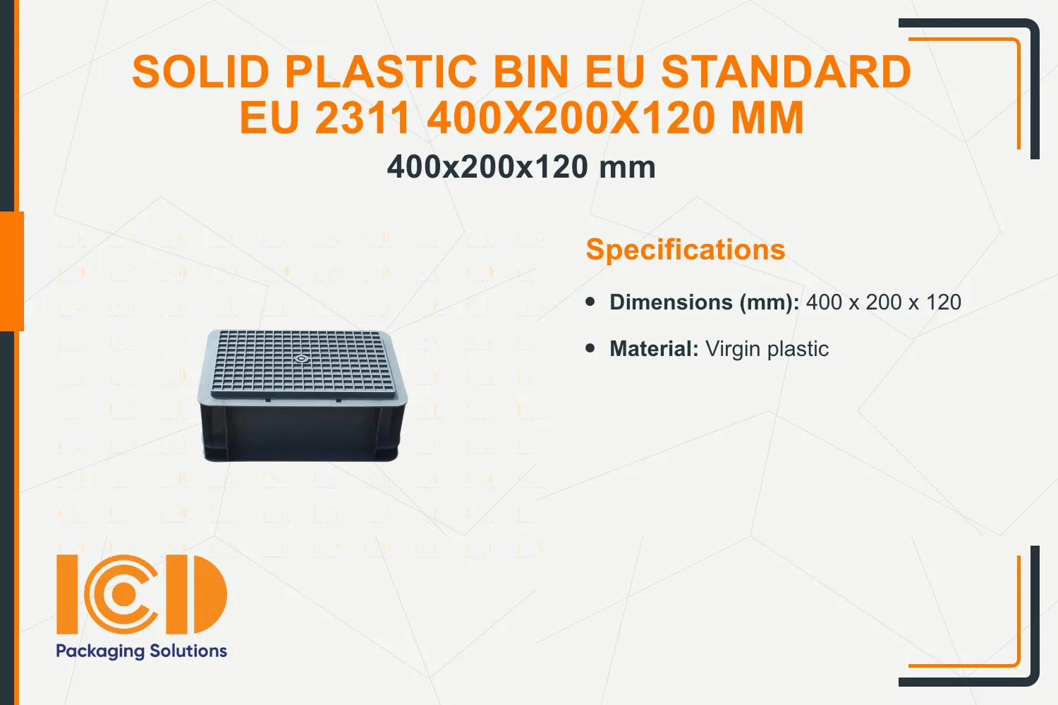 Solid Plastic Bin EU standard EU 2311 400x200x120 mm