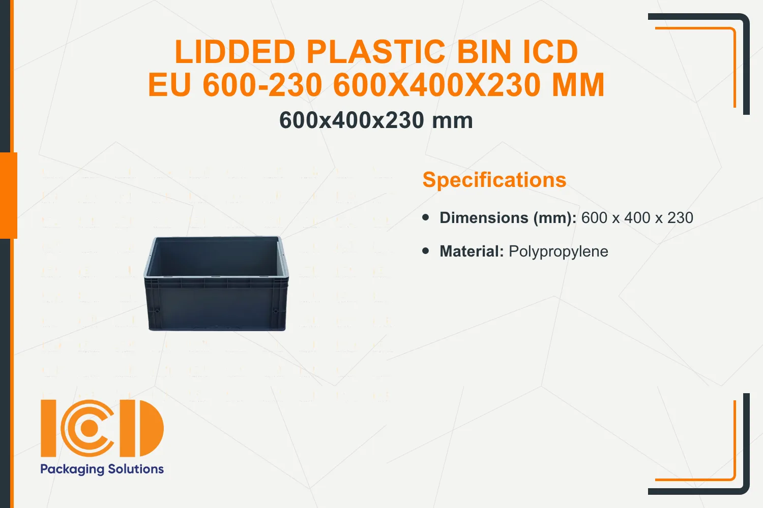 Lidded Plastic Bin ICD EU 600-230 600x400x230 mm