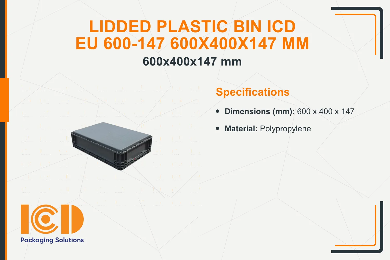 Lidded Plastic Bin ICD EU 600-147 600x400x147 mm