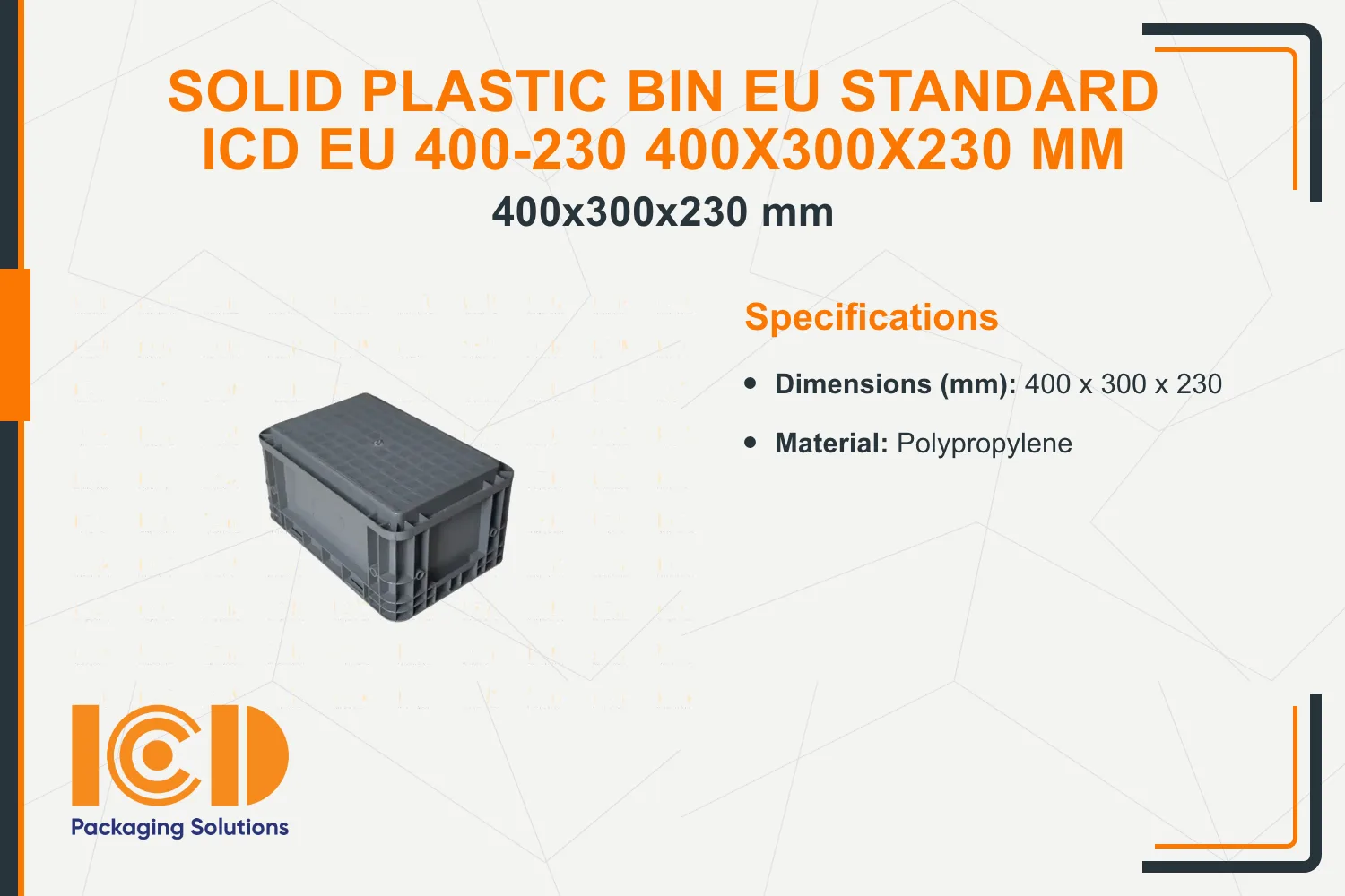 Solid Plastic Bin EU standard ICD EU 400-230 400x300x230 mm