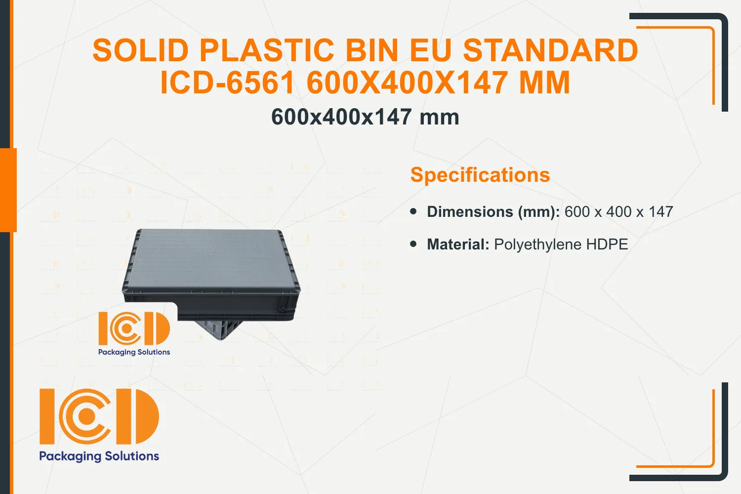 Solid Plastic Bin EU standard ICD-6561 600x400x147 mm