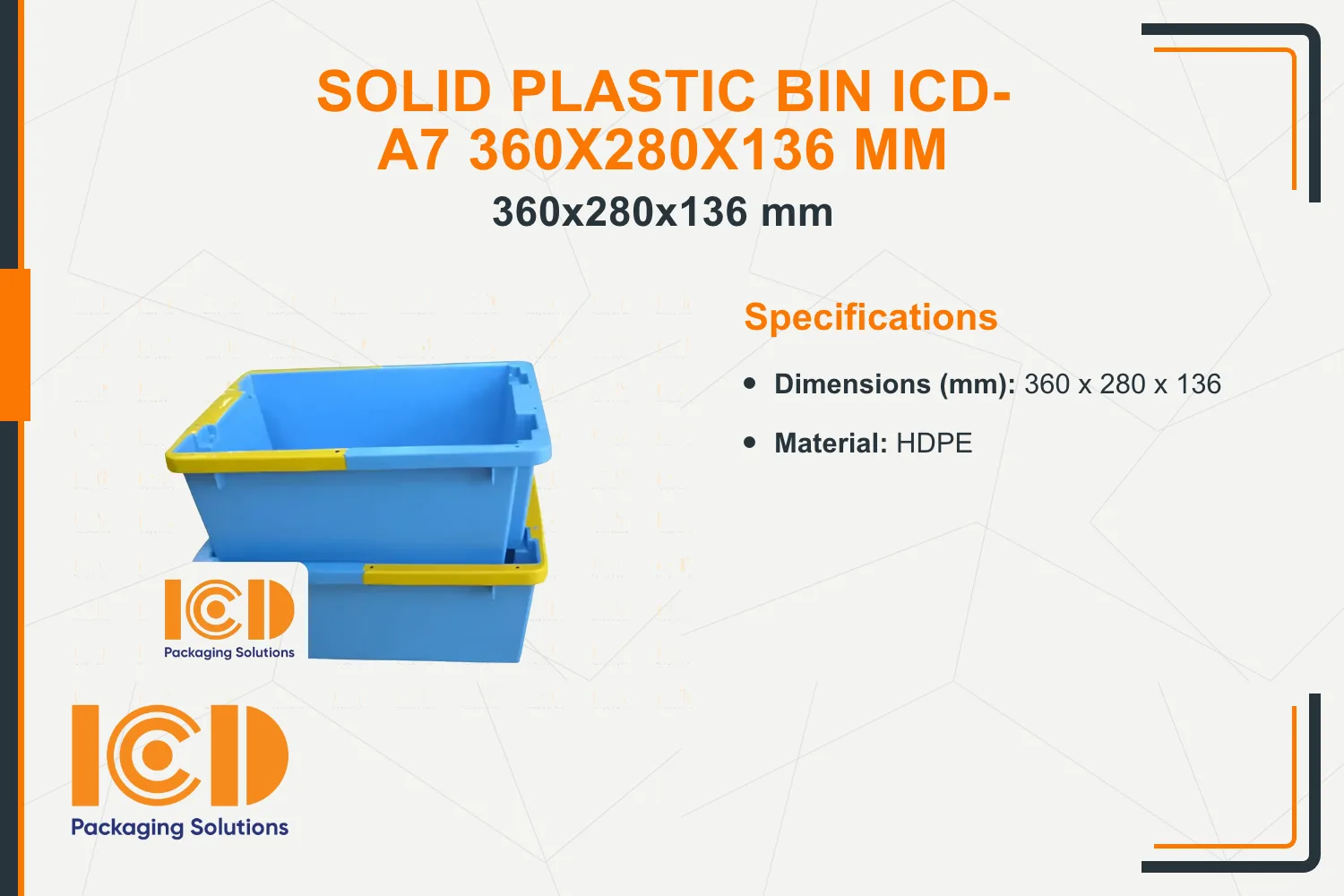 Solid Plastic Bin ICD-A7 360x280x136 mm