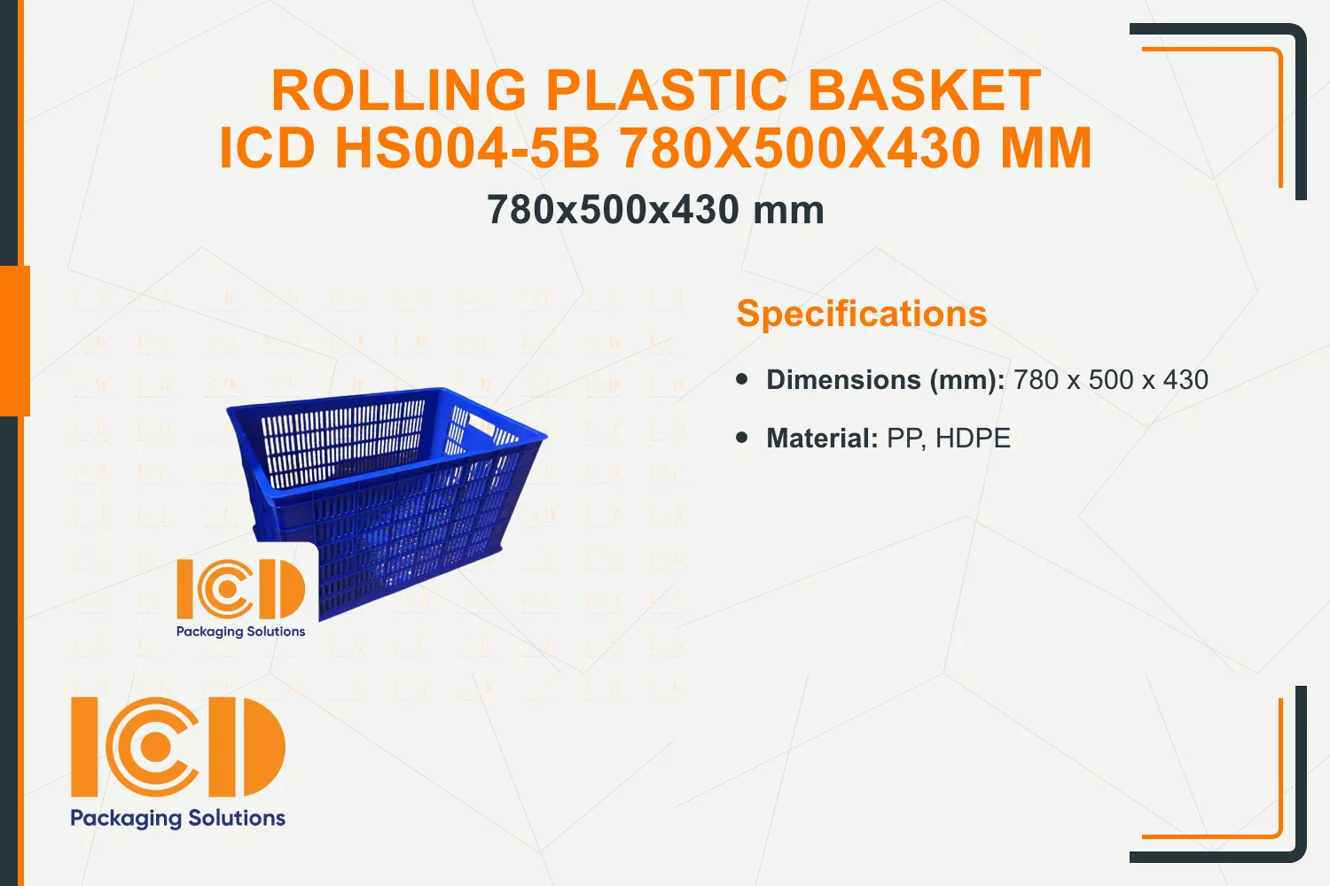 Rolling Plastic Basket ICD HS004-5B 780x500x430 mm