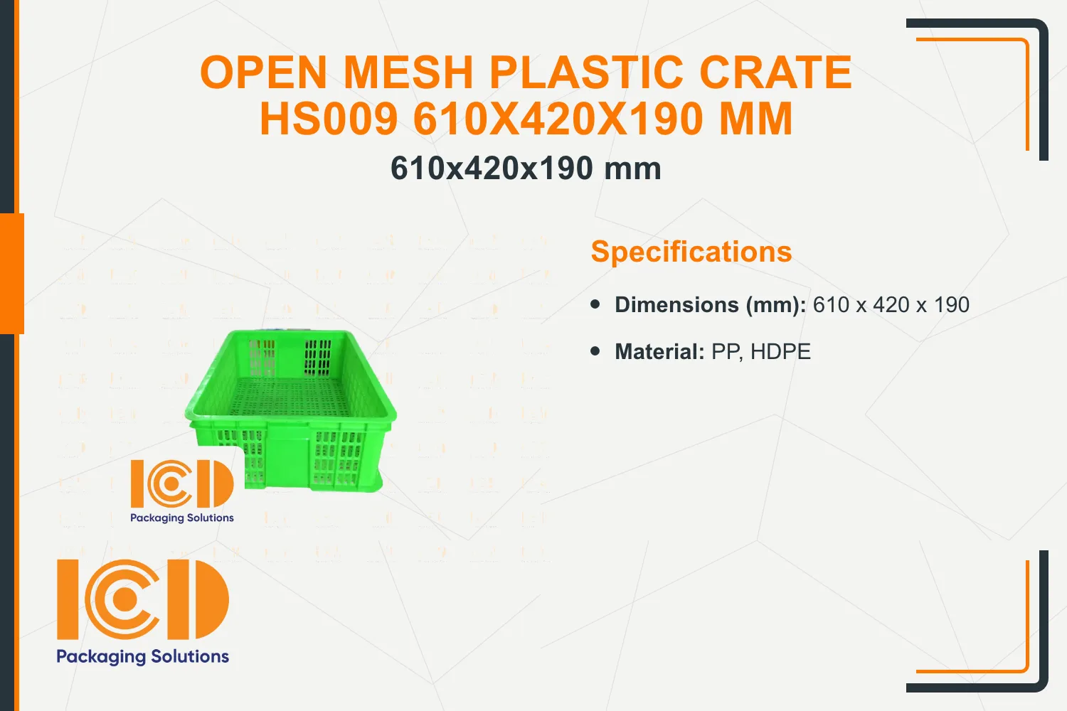 Open Mesh Plastic Crate HS009 610x420x190 mm