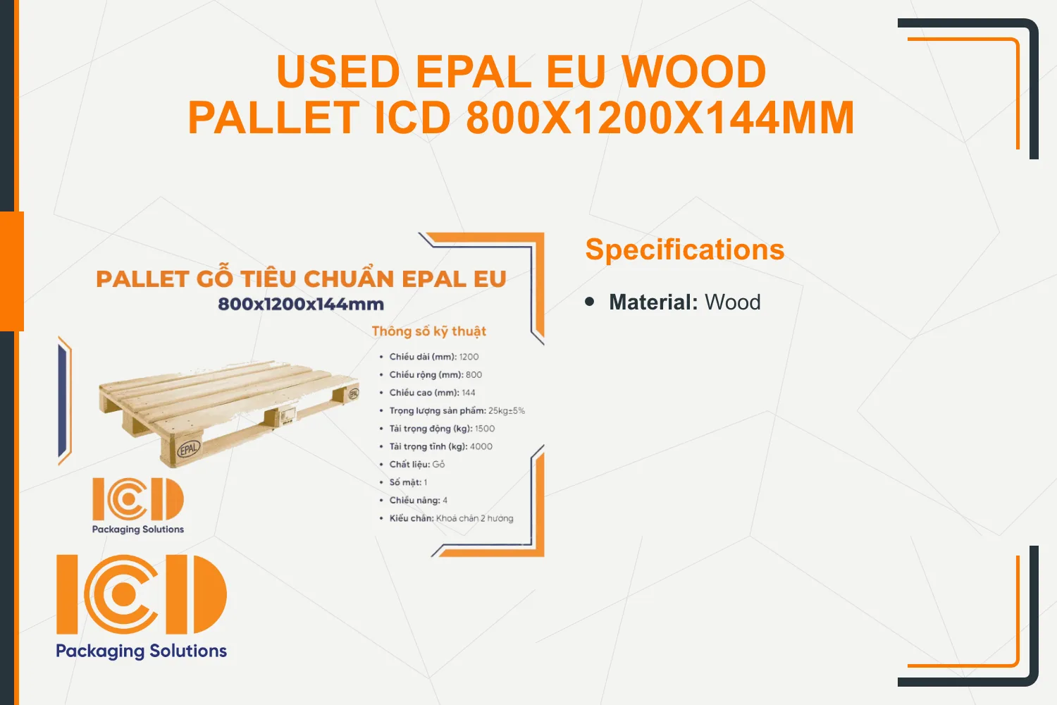 Used EPAL EU Wood Pallet ICD 800x1200x144mm