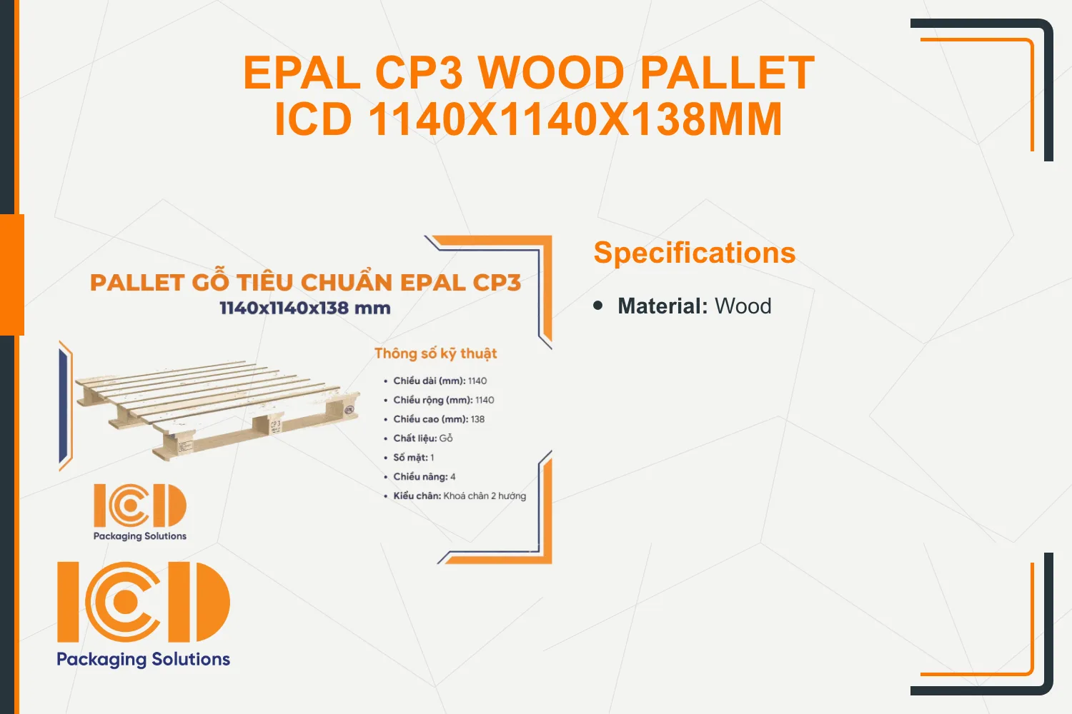 EPAL CP3 Wood Pallet ICD 1140x1140x138mm