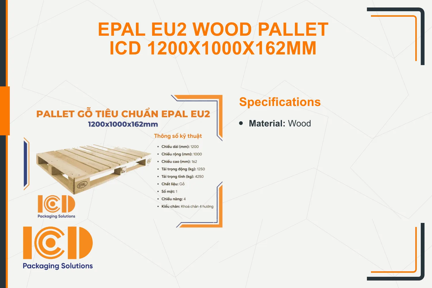 EPAL EU2 Wood Pallet ICD 1200x1000x162mm