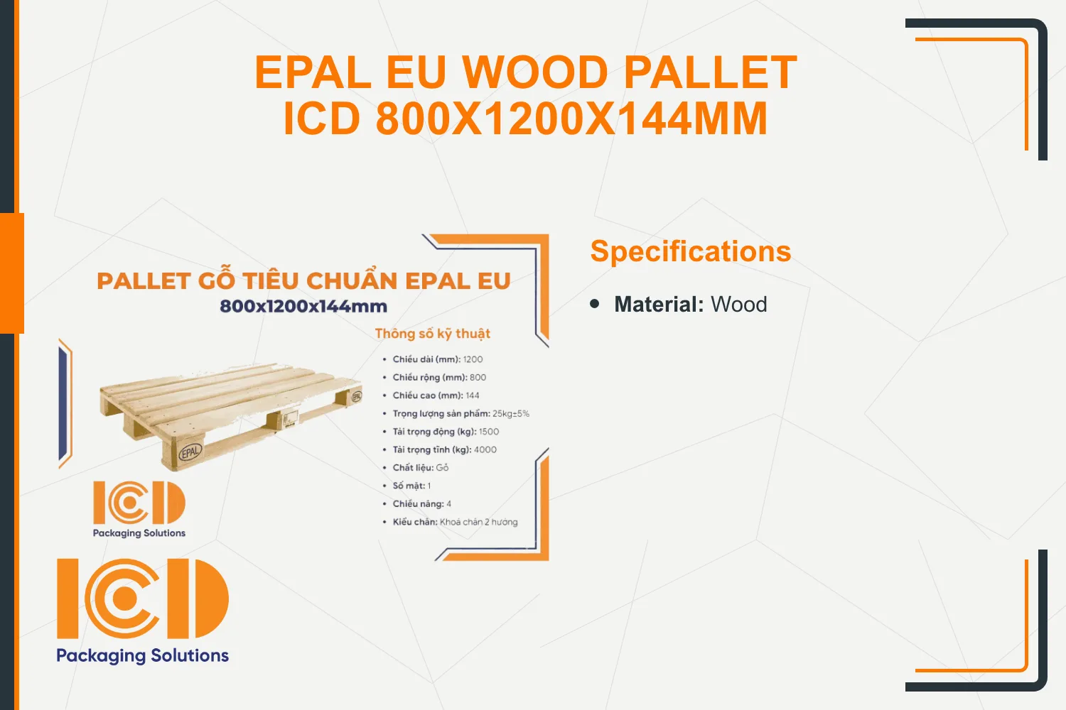 EPAL EU Wood Pallet ICD 800x1200x144mm
