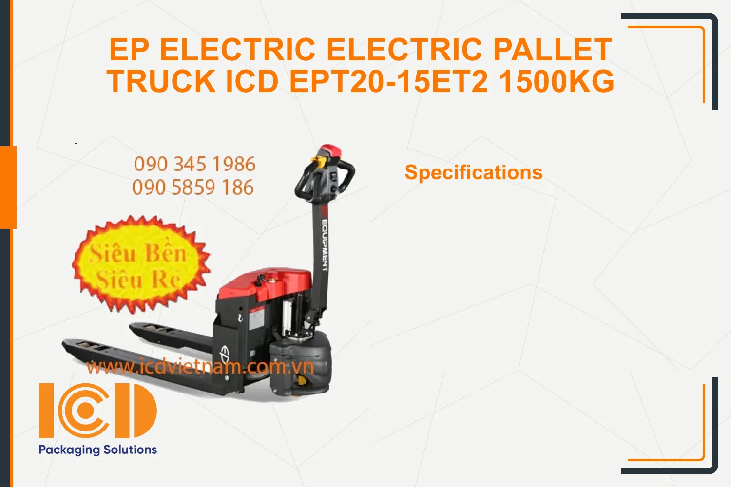 EP Electric Electric Pallet Truck ICD EPT20-15ET2 1500kg