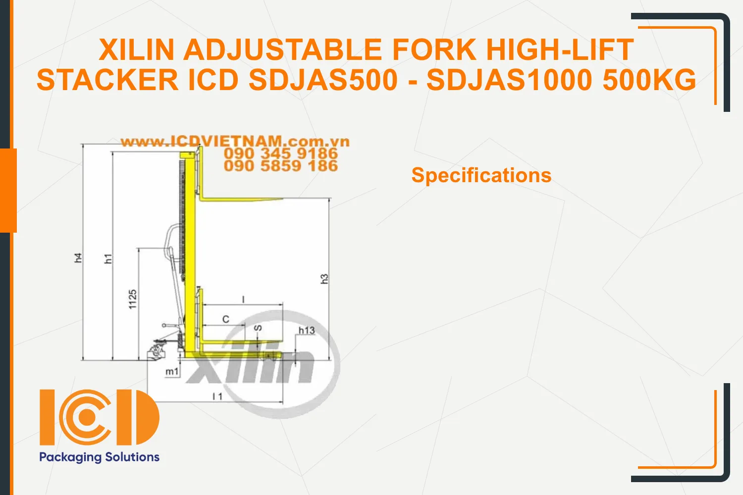 Xilin Adjustable Fork High-Lift Stacker ICD SDJAS500 - SDJAS1000 500kg