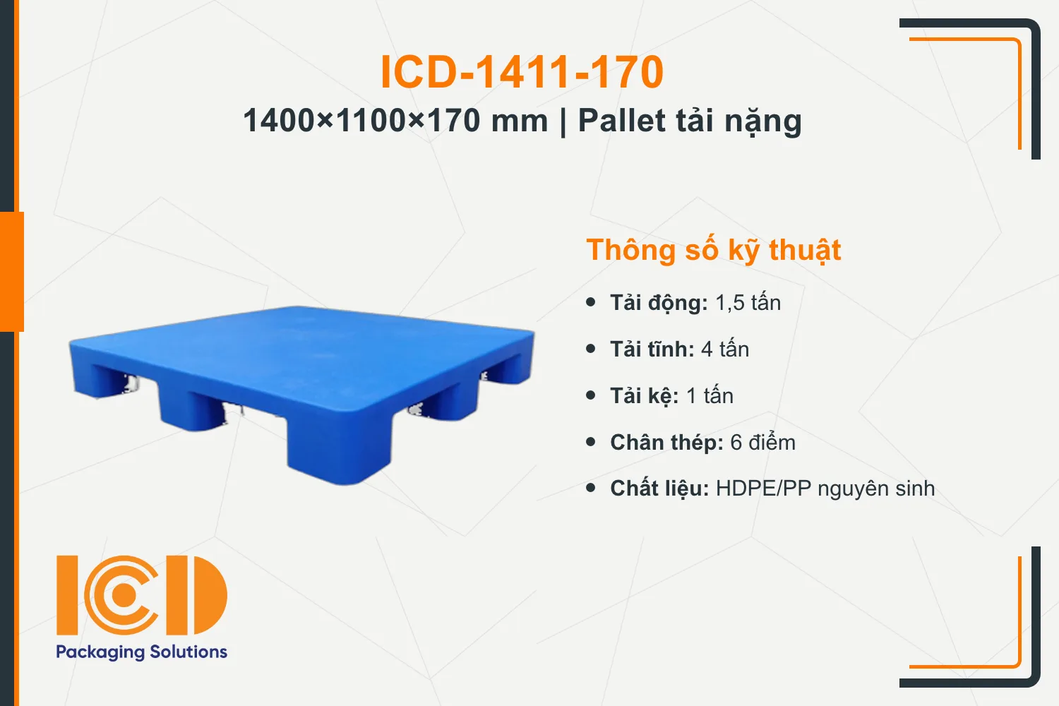 Pallet nhựa chịu tải nặng cho ngành in ICD-1411-170 (1400 × 1100 × 170 mm)