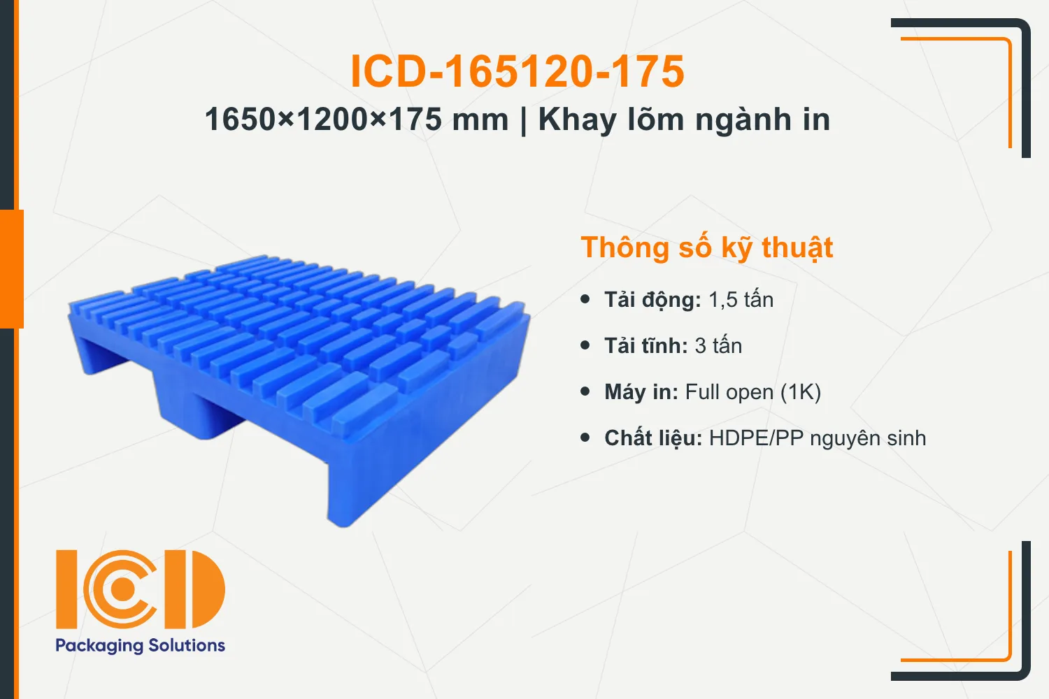 Khay lõm (khay rãnh) cho ngành in ICD-165120-175 (1650 × 1200 × 175 mm)