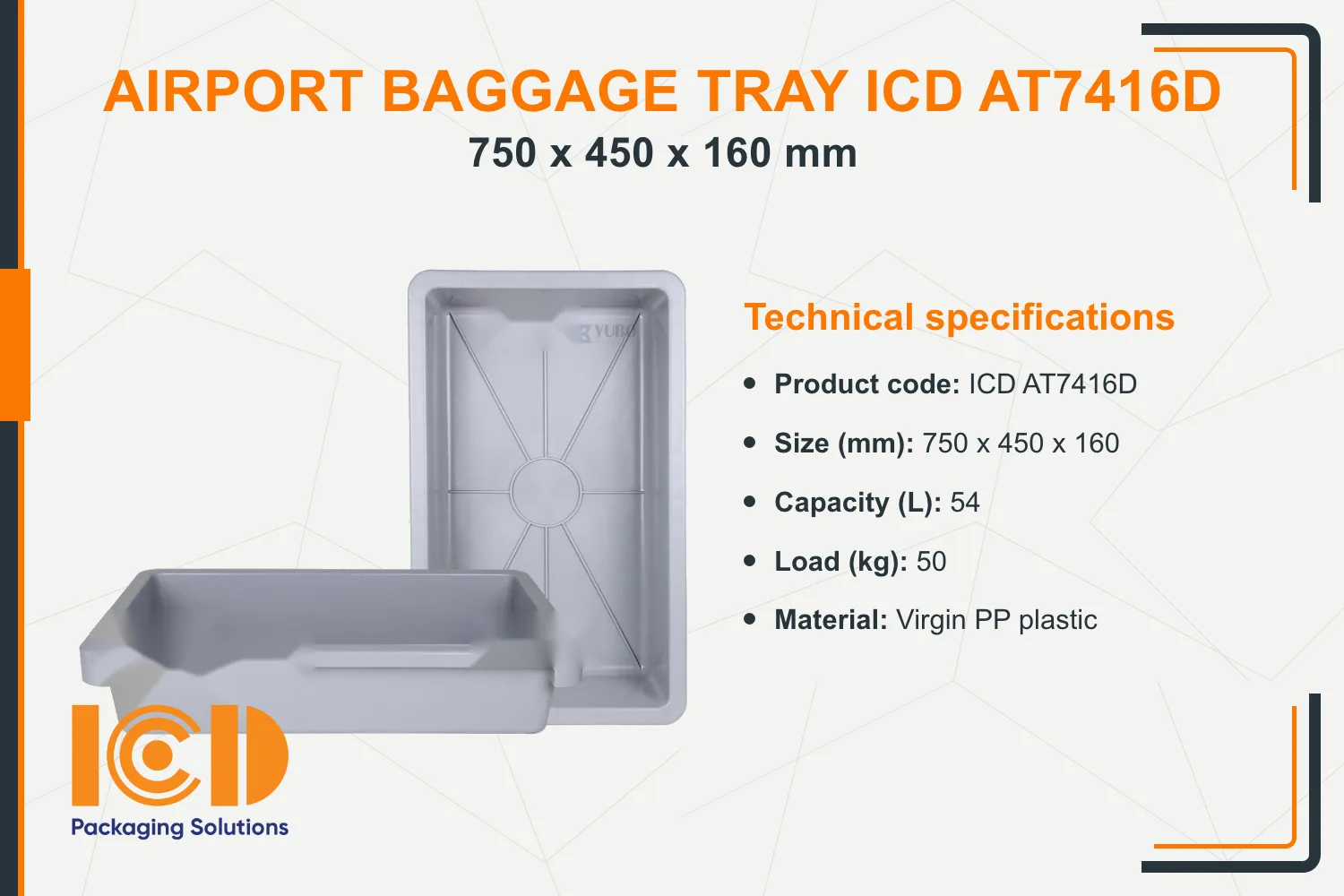 Airport Baggage Tray ICD AT7416D (750x450x160 mm)
