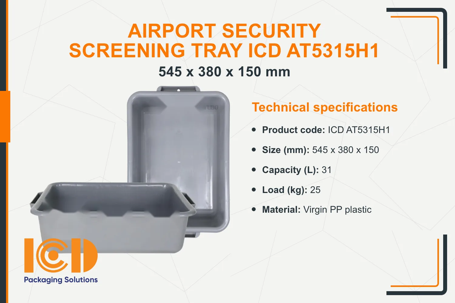 Airport Security Screening Tray ICD AT5315H1 (545x380x150 mm)