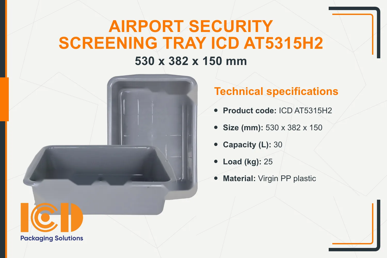 Airport Security Screening Tray ICD AT5315H2 (530x382x150 mm)