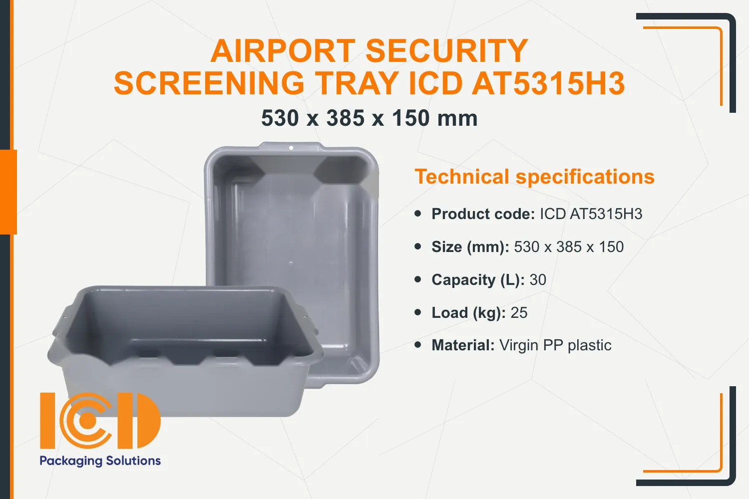 Airport Security Screening Tray ICD AT5315H3 (530x385x150 mm)