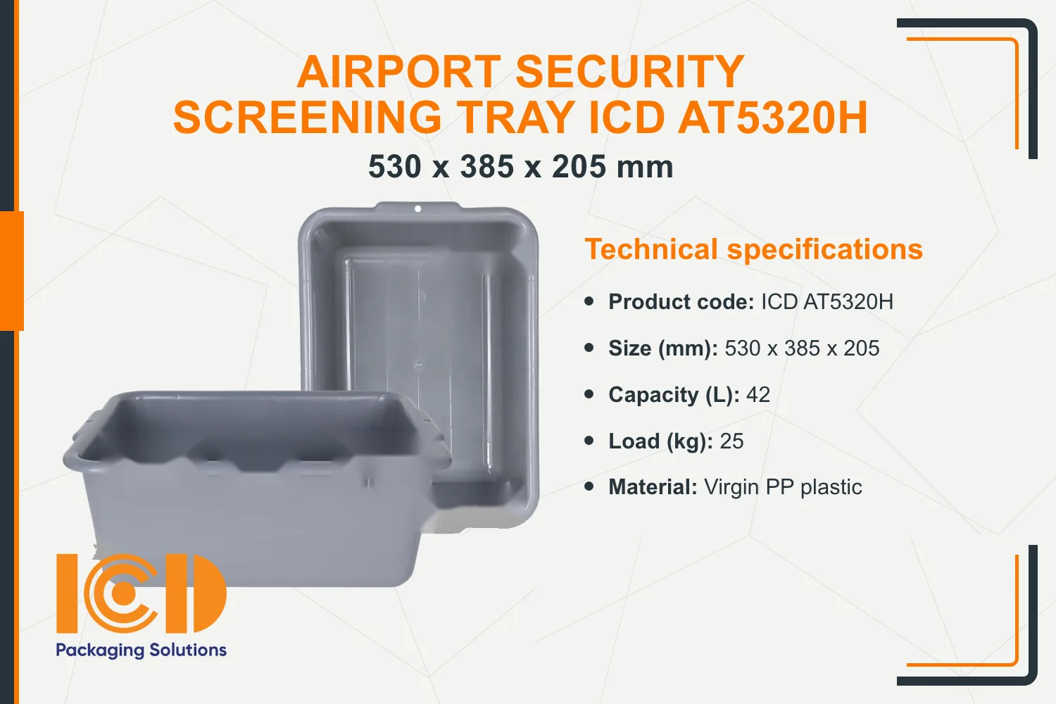 Airport Security Screening Tray ICD AT5320H (530x385x205 mm)