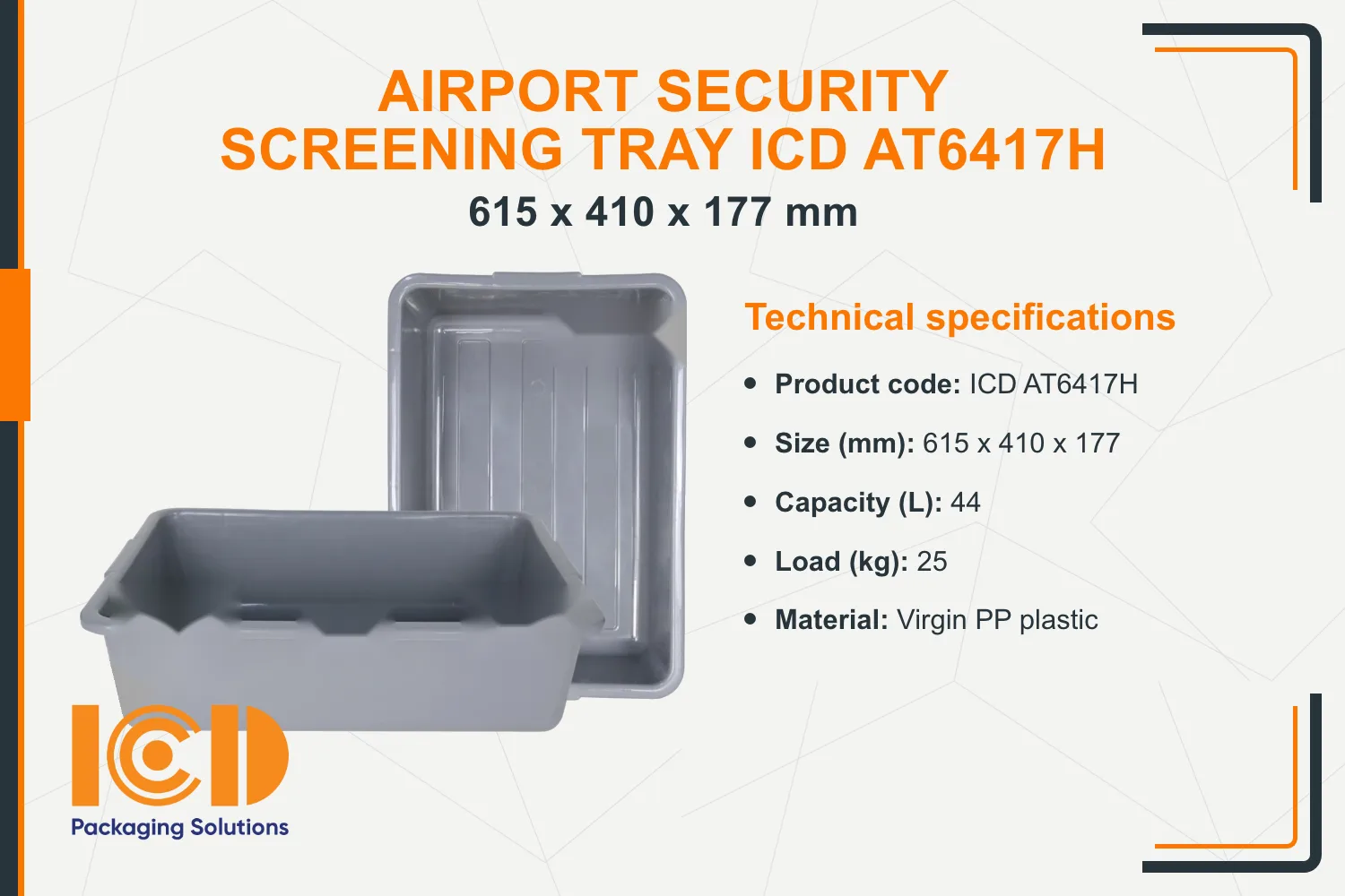 Airport Security Screening Tray ICD AT6417H (615x410x177 mm)