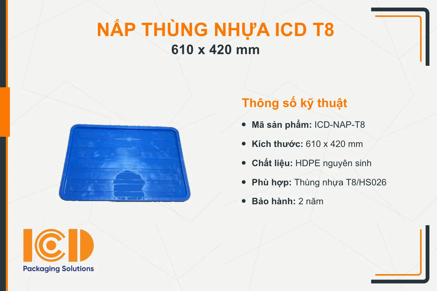 Nắp thùng nhựa ICD T8 KT610x420mm