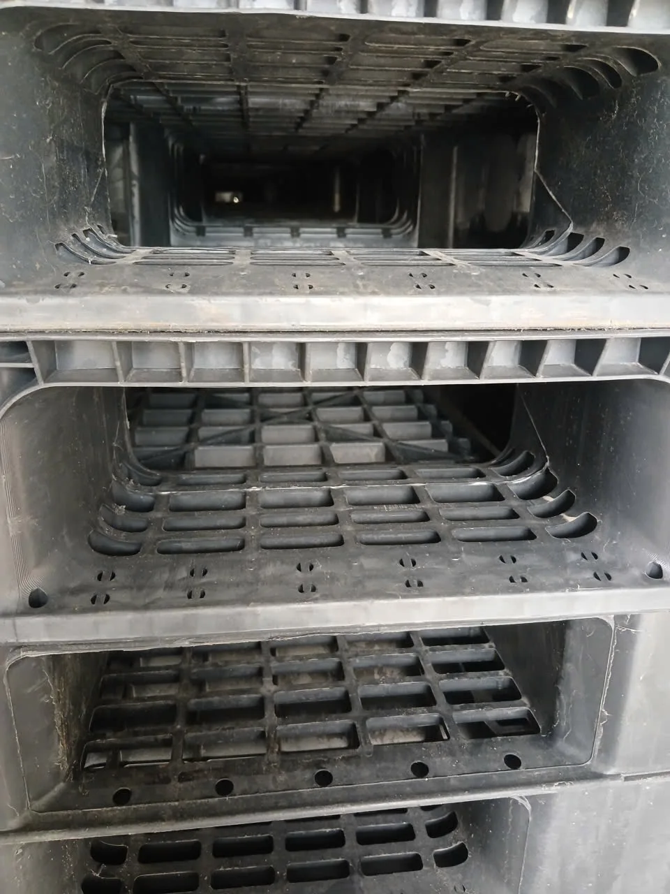 Góc nhìn từ trong container khi xếp pallet nhựa cũ ICD