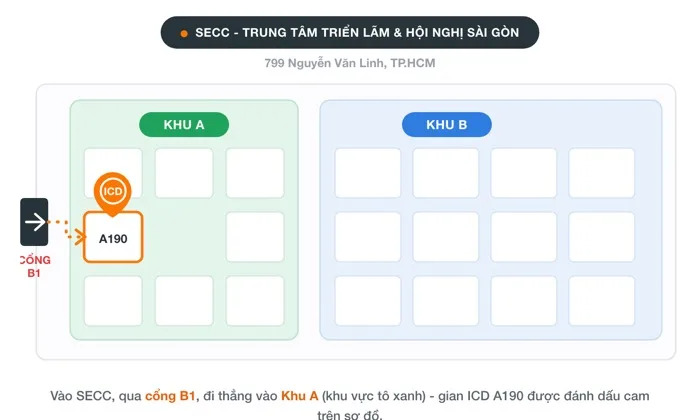 Sơ đồ Hall B SECC chỉ đường tới gian hàng ICD A190