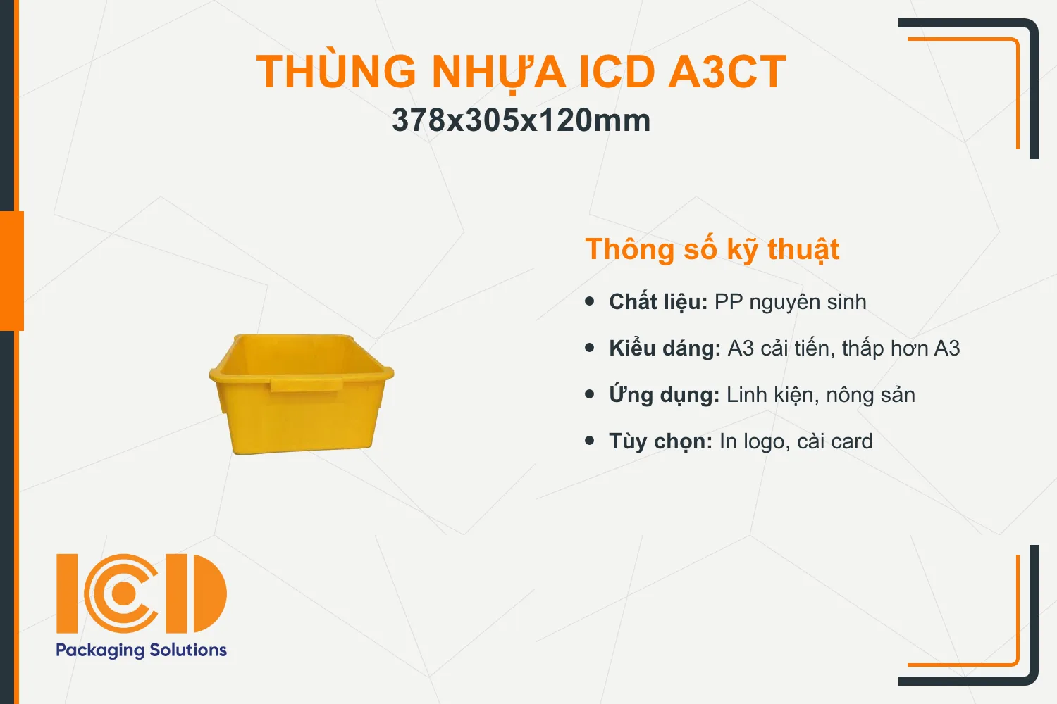 Thùng nhựa ICD A3 CT KT378x305x120mm