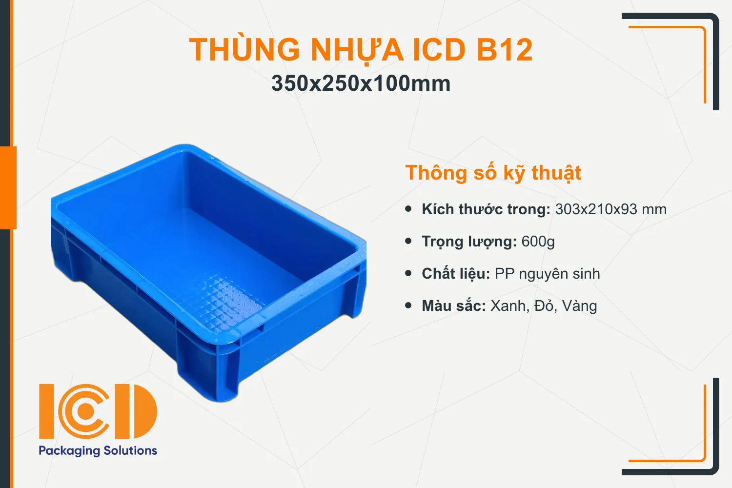 Solid Plastic Bin ICD B12 350x250x100 mm