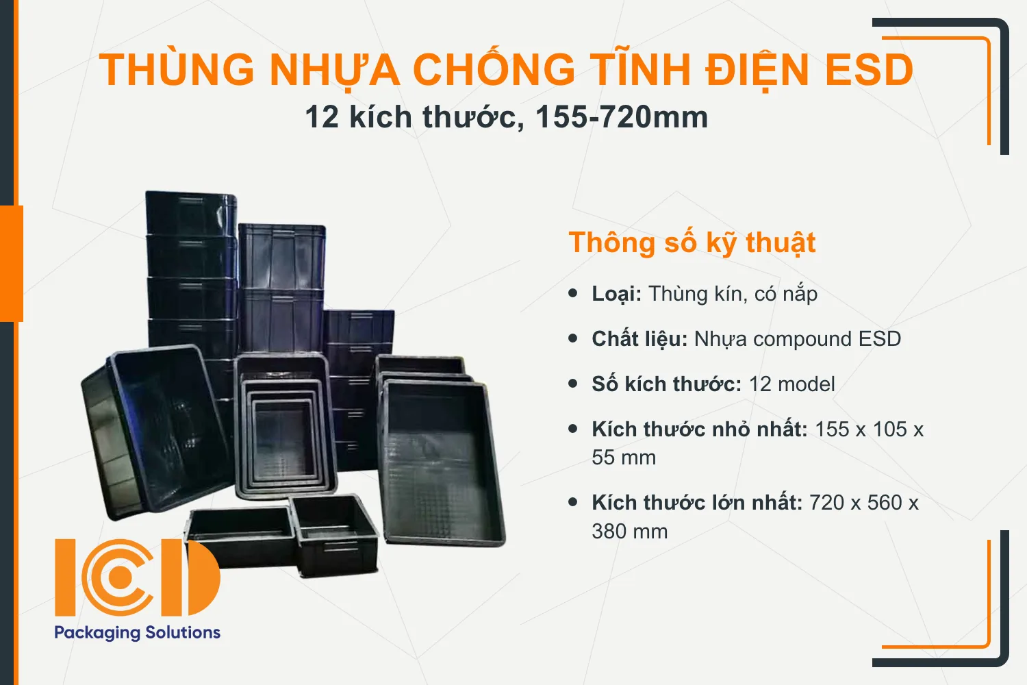 Thùng Nhựa Chống Tĩnh Điện ESD ICD