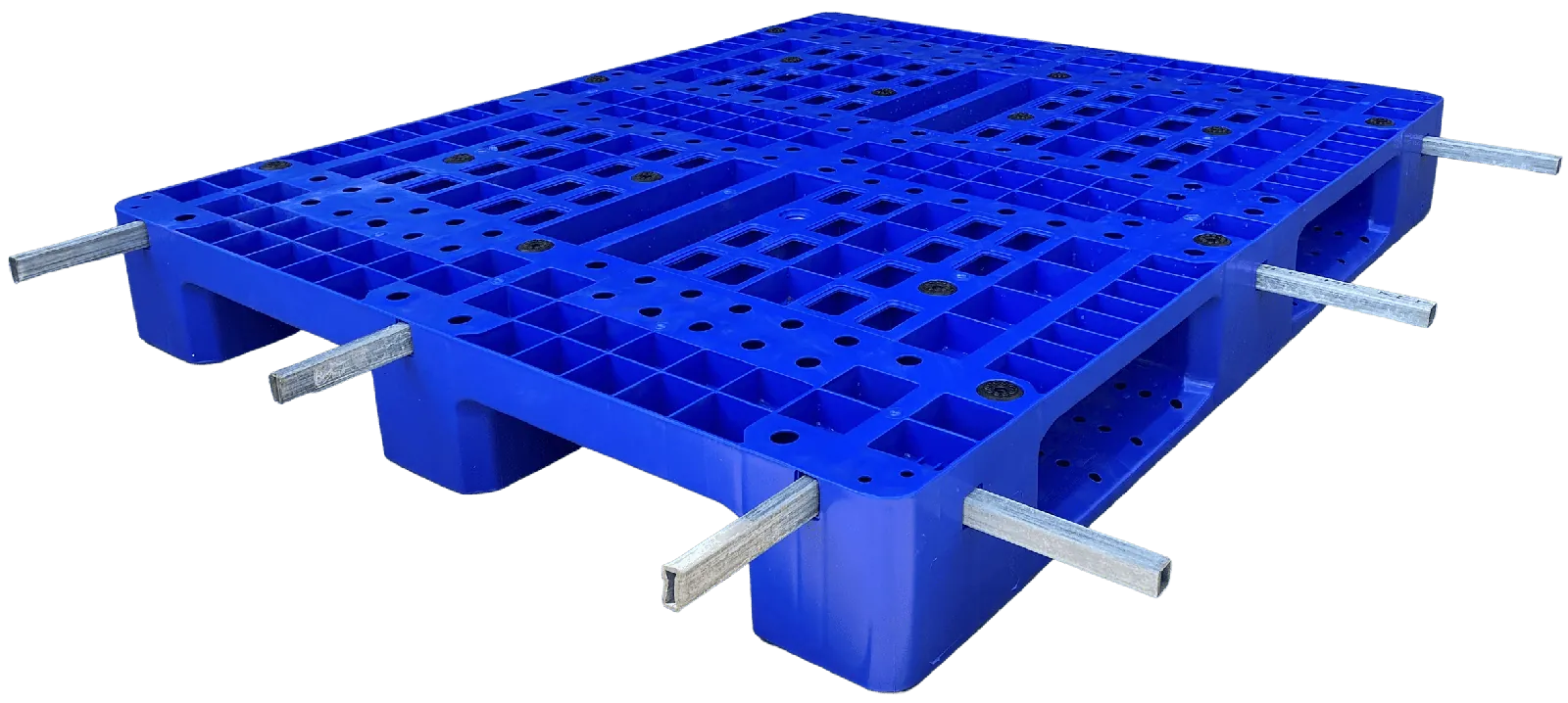 One-piece plastic pallet 10LK-1 with a steel core inside the rib bars