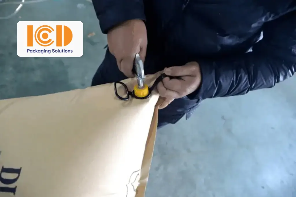 Bơm khí vào túi khí chèn hàng giấy Kraft bằng súng bơm