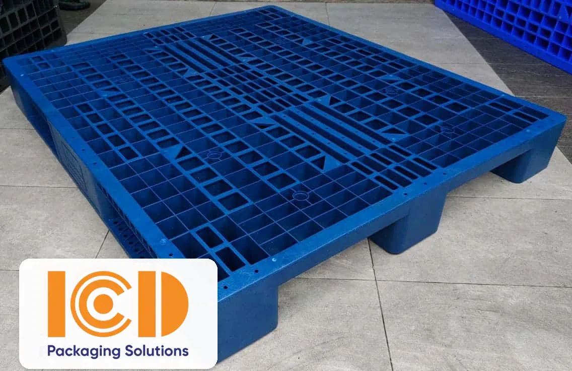Pallet nhựa 3 chân ICD EHV1113B2 kích thước 1100x1300x150 mm màu xanh tái sinh