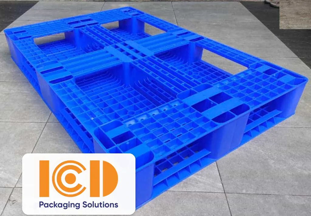 Pallet nhựa chữ thập mẫu mới ICD WMV1208B2 kích thước 800x1200x150 mm màu xanh dương