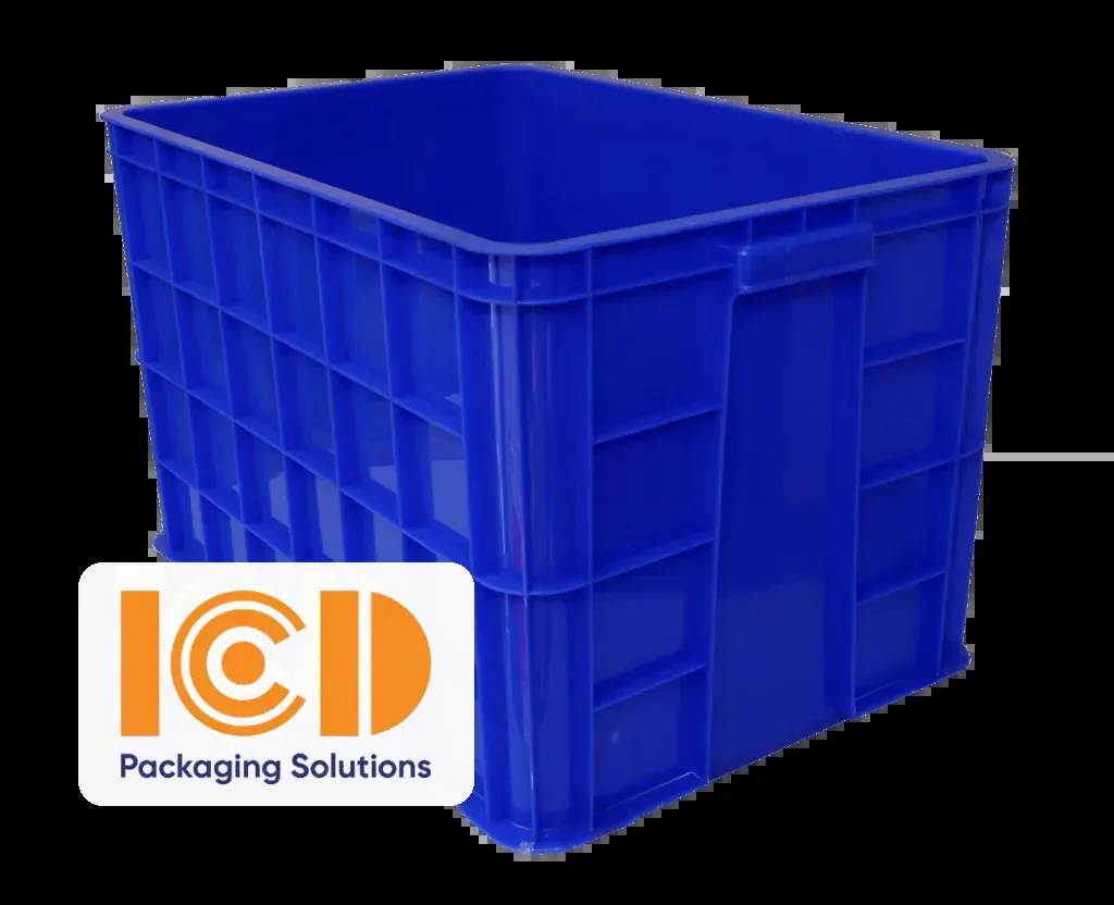 ICD blue closed-wall plastic bin, 610 x 420 x 390 mm
