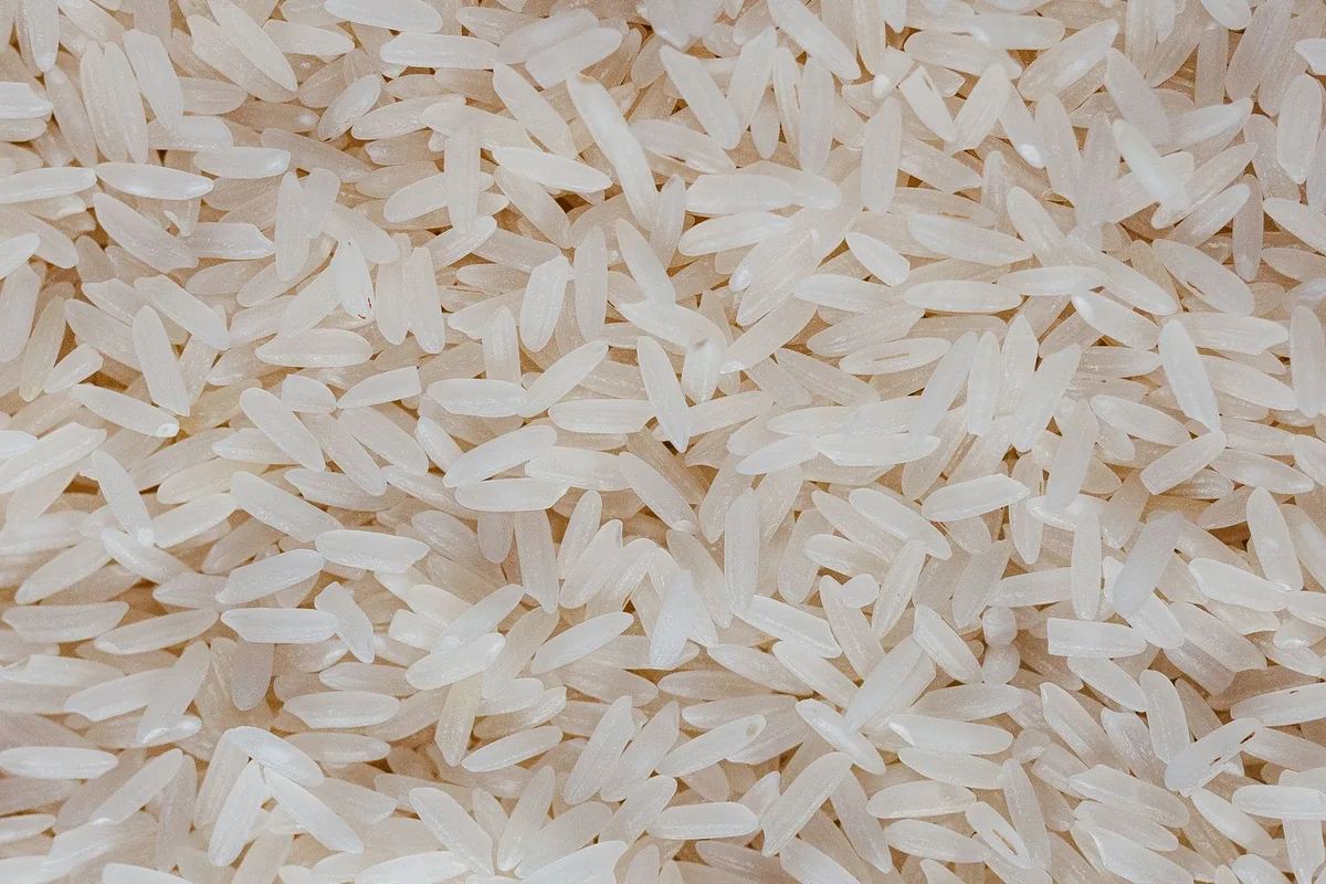 Close-up of white long-grain rice