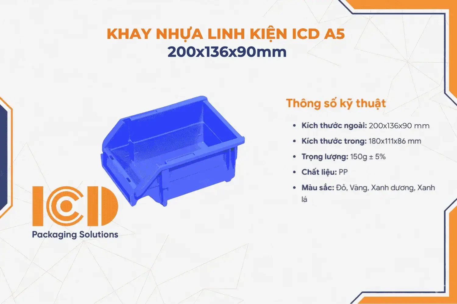 Khay nhựa linh kiện ICD A5 KT 200x136x90mm