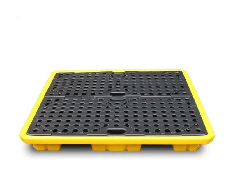 Pallet chống tràn HDPE 4 hướng nâng màu vàng, bồn đúc liền khối